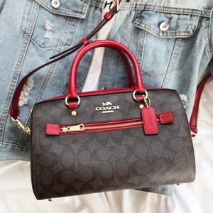 Coach Rowan Satchel Bag In Signature Canvas – Gold/Brown 1941 Red 83607 NEW